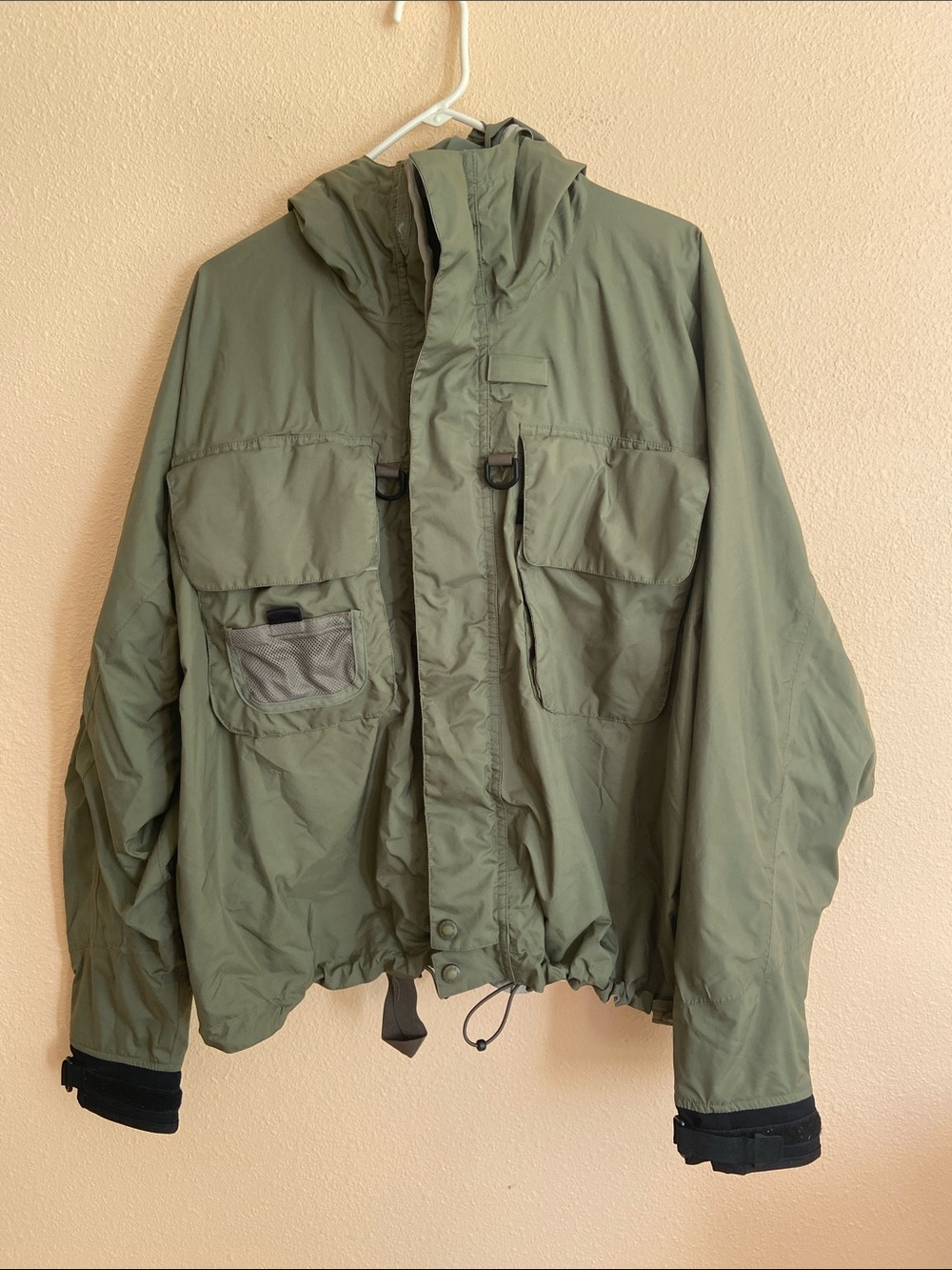 Mens Army Green Cabela’s Fishing Wading Jacket Velcro & Full Zip, Size XL Reg